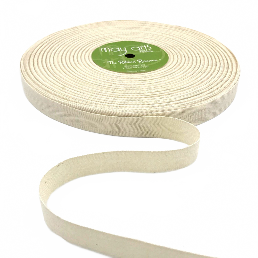 3/4 Inch 100% Cotton Classic Light Weight Natural Twill Ribbon With Woven Edge ()