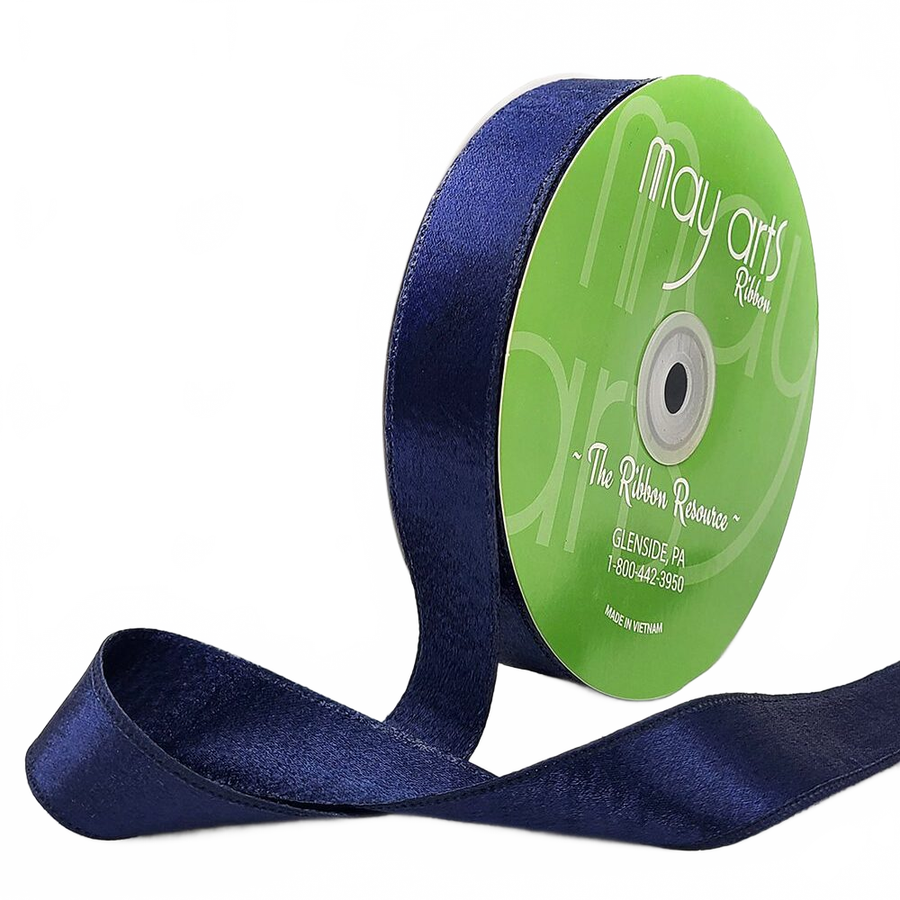 1 Inch Double Sided Sleek Ripple Tape Navy Ribbon With Woven Edge