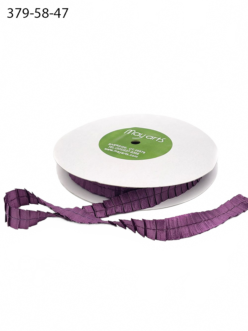 5/8 Inch Plum Satin Pleats Ribbon With Woven Edge