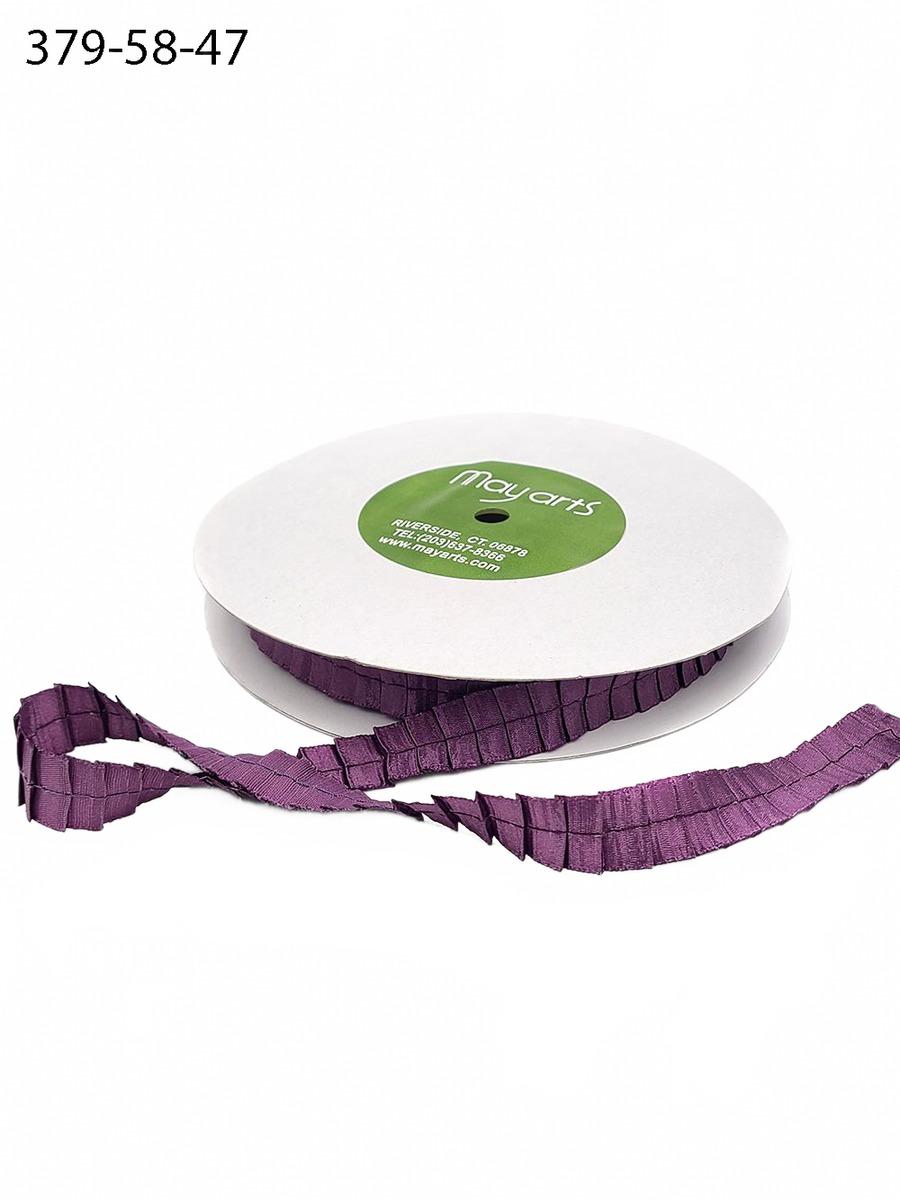 5/8 Inch Plum Satin Pleats Ribbon With Woven Edge