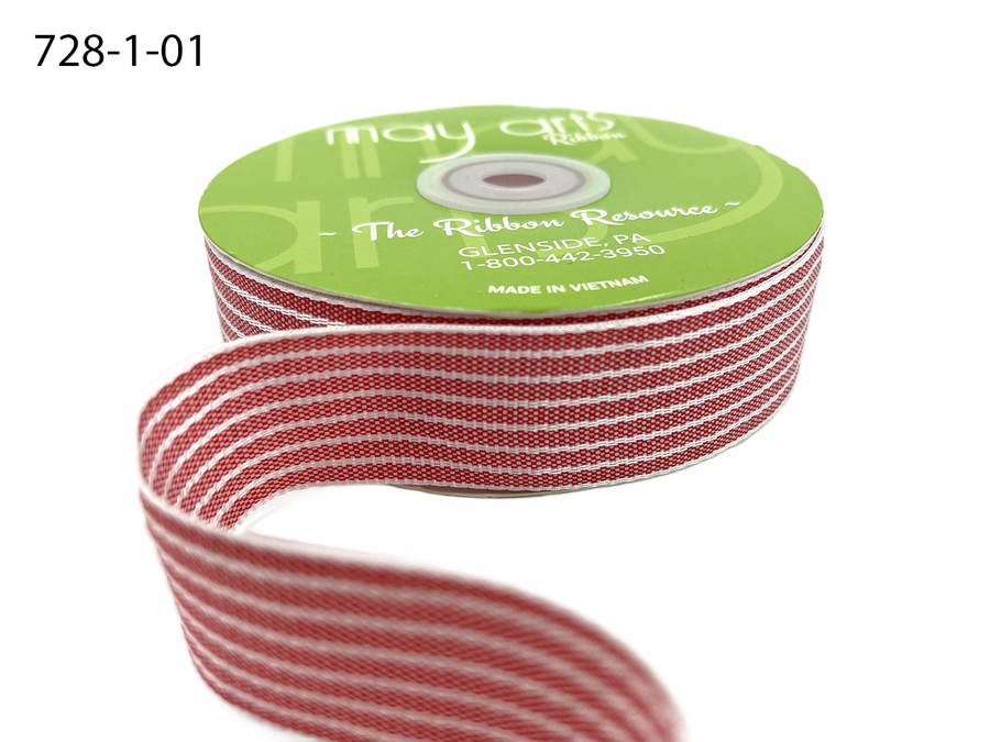 ~1 Inch (25Mm) Thick Woven Striped Soft Red/White Stripes Ribbon