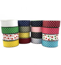 1.5 Inch White/White Dots Grosgrain Printed Dots Ribbon With Woven Edge