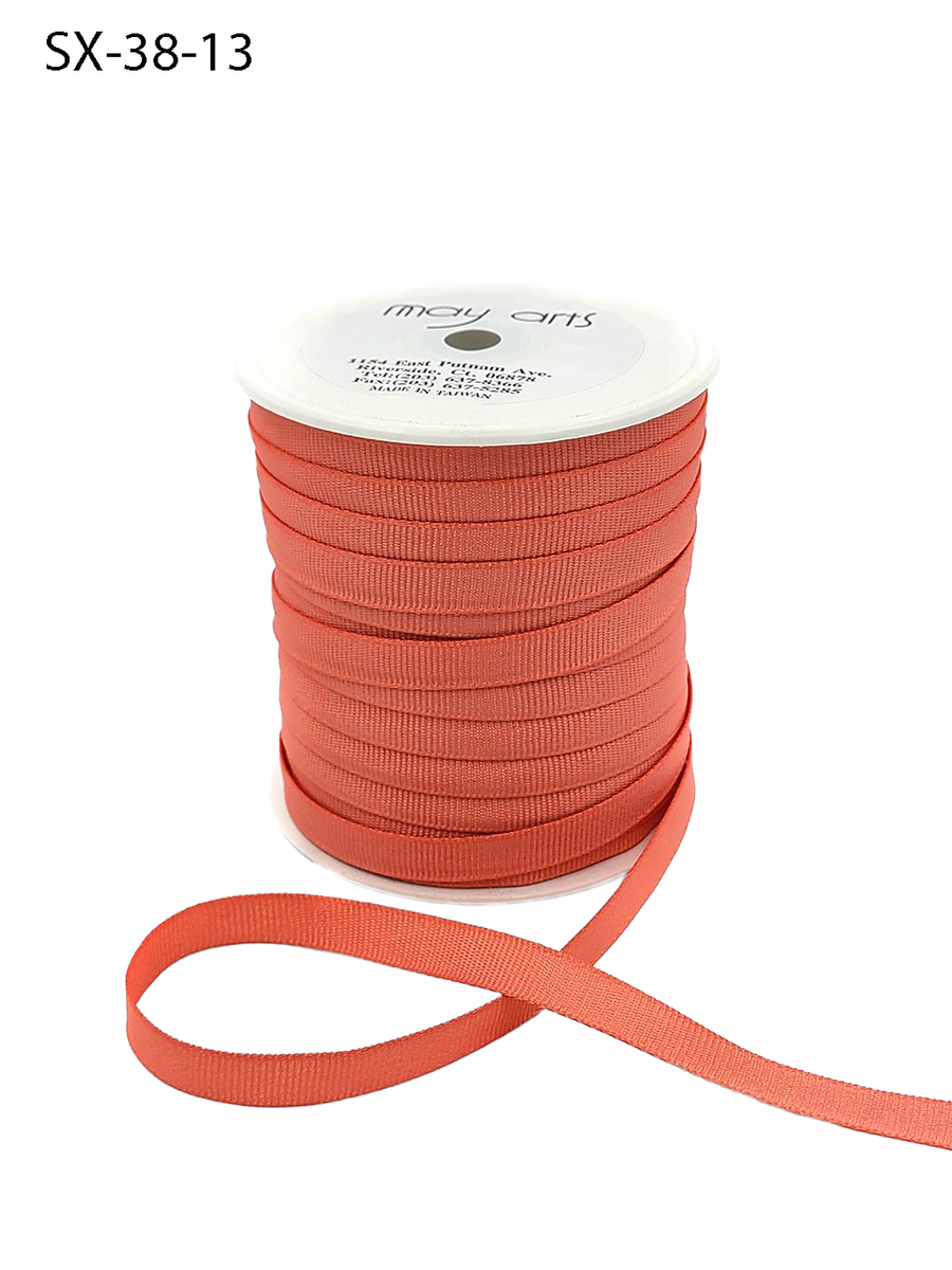 3/8 Inch Heavy-Weight (Higher Thread Count) Classic Coral Grosgrain Ribbon With Woven Edge