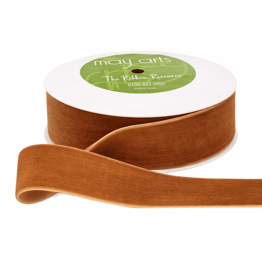 1.5 Inch Classic Burnt Orange Velvet Ribbon With Woven Edge
