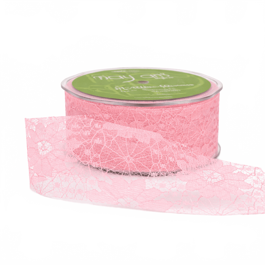 1.5 Inch Floral Lace Pattern Pink Ribbon With Cut Edge