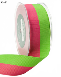 1.5 Inch Two-Band Two-Color Light Fuchsia/Green Grosgrain Ribbon With Woven Edge