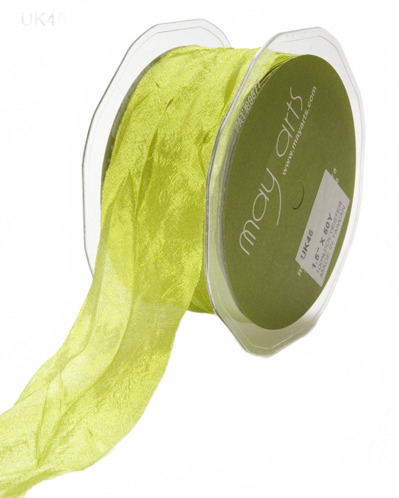 1.5 Inch Crinkle Crushed Parrot Green Ribbon With Cut Edge