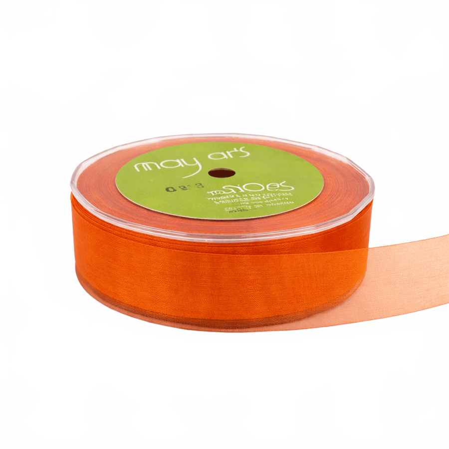 1 Inch Soft Shimmer Light Orange Sheer Ribbon With Cut Edge