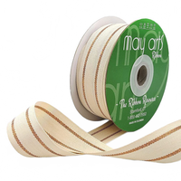 ~1 1/8 Inch White Canvas With Woven Copper Lines Metallic Center Lines Ribbon