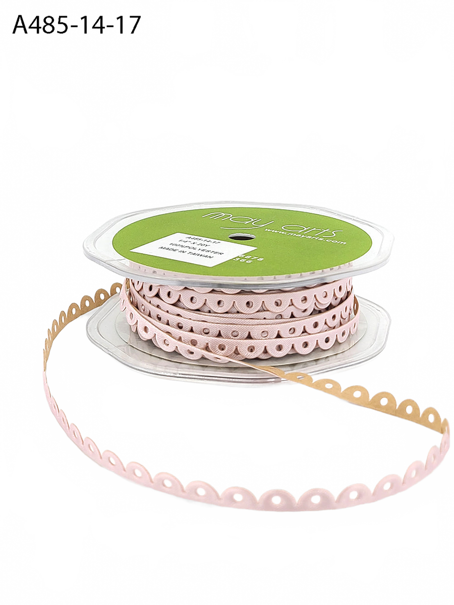 1/4 Inch Adhesive Scalloped Border Pink Ribbon With Cut Sealed Edge