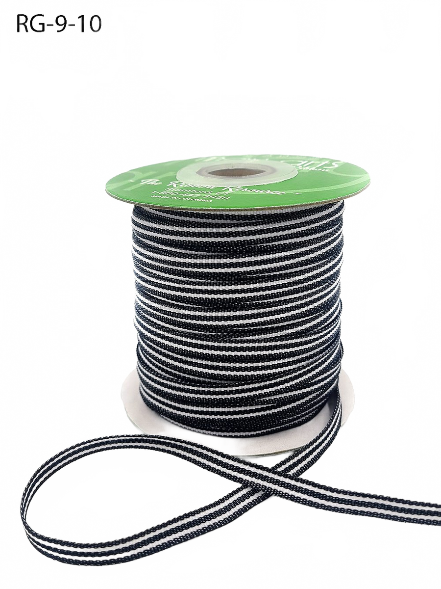 3/16 Inch Woven Black/White Stripes Grosgrain Stripe Ribbon With Woven Edge