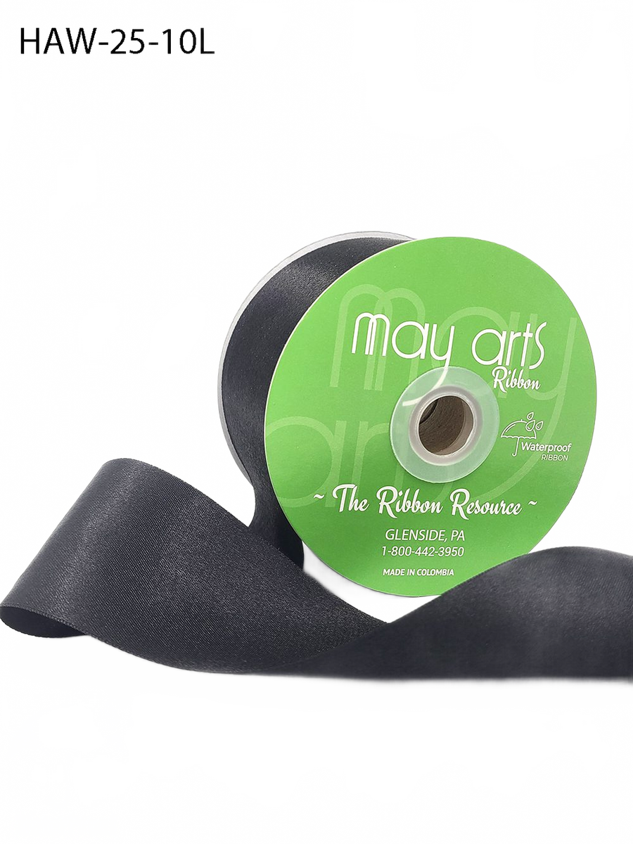 ~2.5 Inch Waterproof And Weather Resistant Luster Double Faced Black Satin Ribbon With Woven Edge