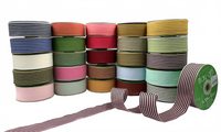 1.5 Inch Woven Royal Blue/Oatmeal Stripes Grosgrain Stripe Ribbon With Woven Edge