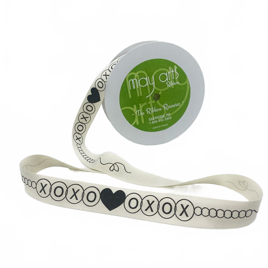 3/4 Inch Ivory Canvas Printed Ribbon With Woven Edge