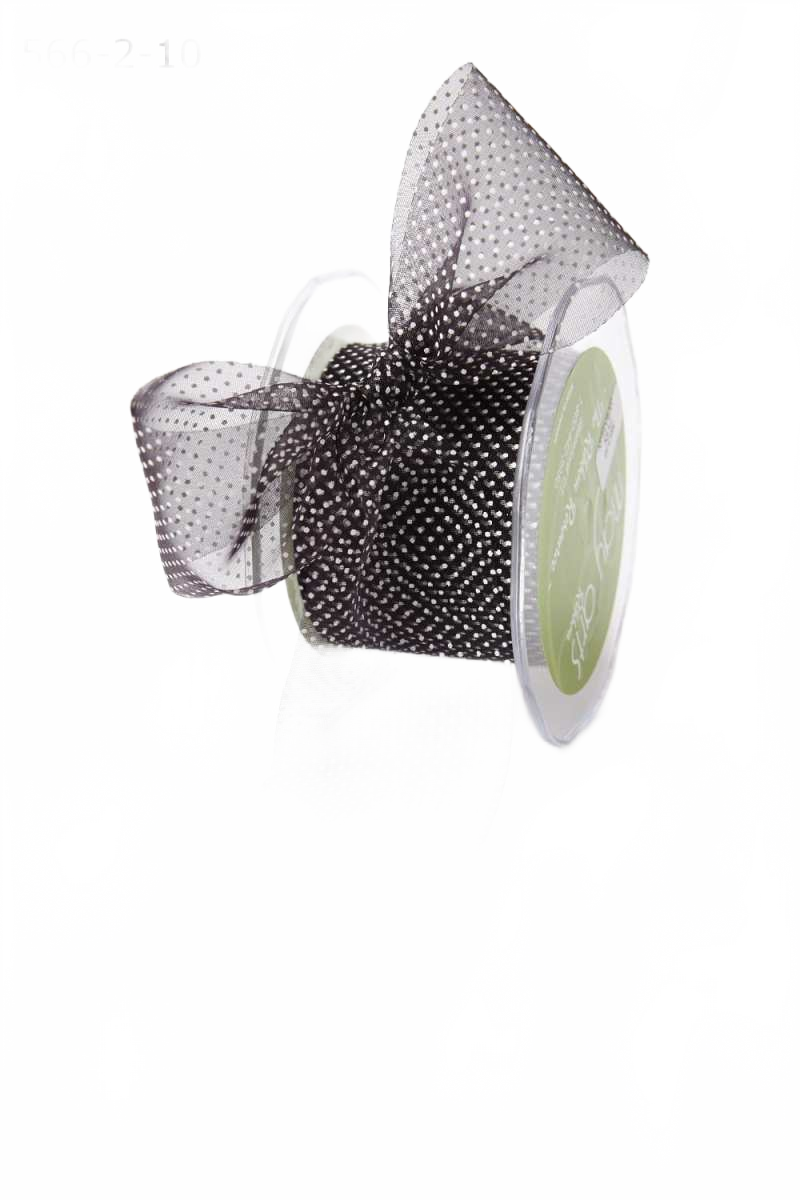 2 Inch Shimmer Black/White Sheer Mini White Dot Ribbon With Cut Edge
