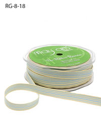 3/8 Inch Woven Light Blue/Oatmeal Stripes Grosgrain Stripe Ribbon With Woven Edge
