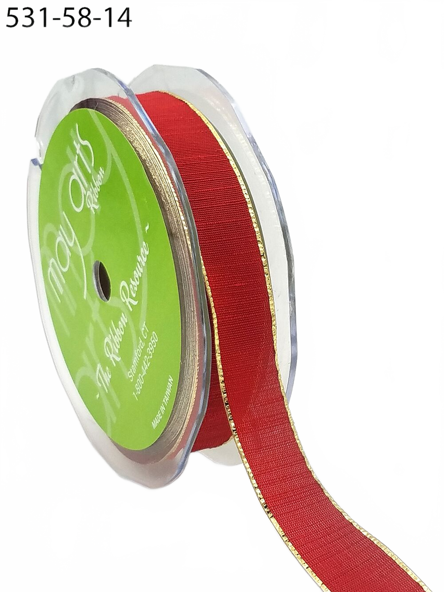 5/8 Inch Distressed Ribbon With Gold Red Metallic Edge