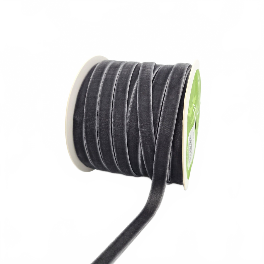 3/8 Inch Classic Charcoal Velvet Ribbon With Woven Edge