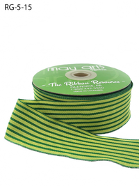 1.5 Inch Woven Green/Parrot Green Grosgrain Stripe Ribbon With Woven Edge