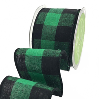 2.5 Inch Buffalo Check Green/Black Ribbon With Wired Edge