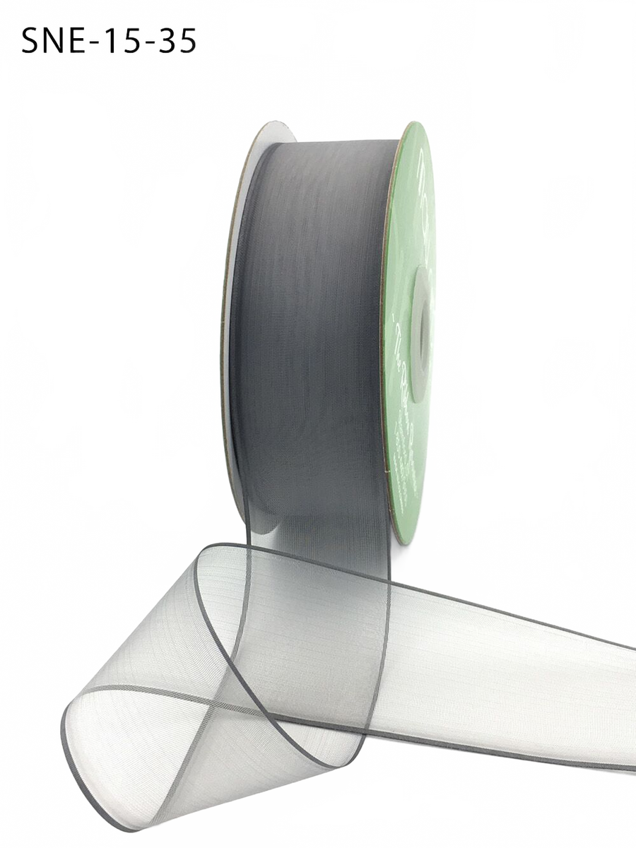 1.5 Inch Soft Pewter Sheer Ribbon With Thin Solid Edge