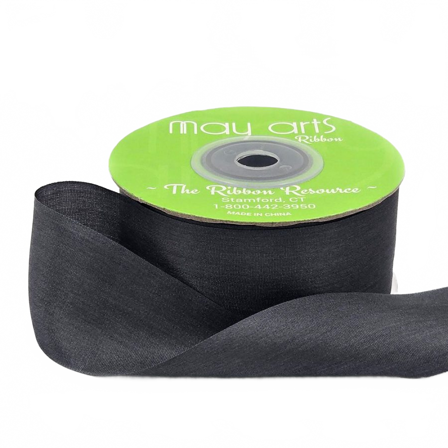 1.25 Inch 100% Hand-Dyed Charcoal Silk Ribbon With Woven Edge