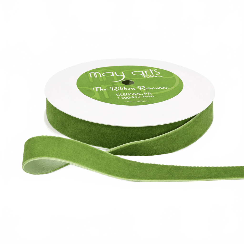 3/4 Inch Classic Parrot Green Velvet Ribbon With Woven Edge
