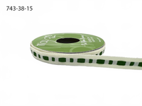 ⅜ Inch Dot Center Line Woven Edge Ivory/Green Ribbon