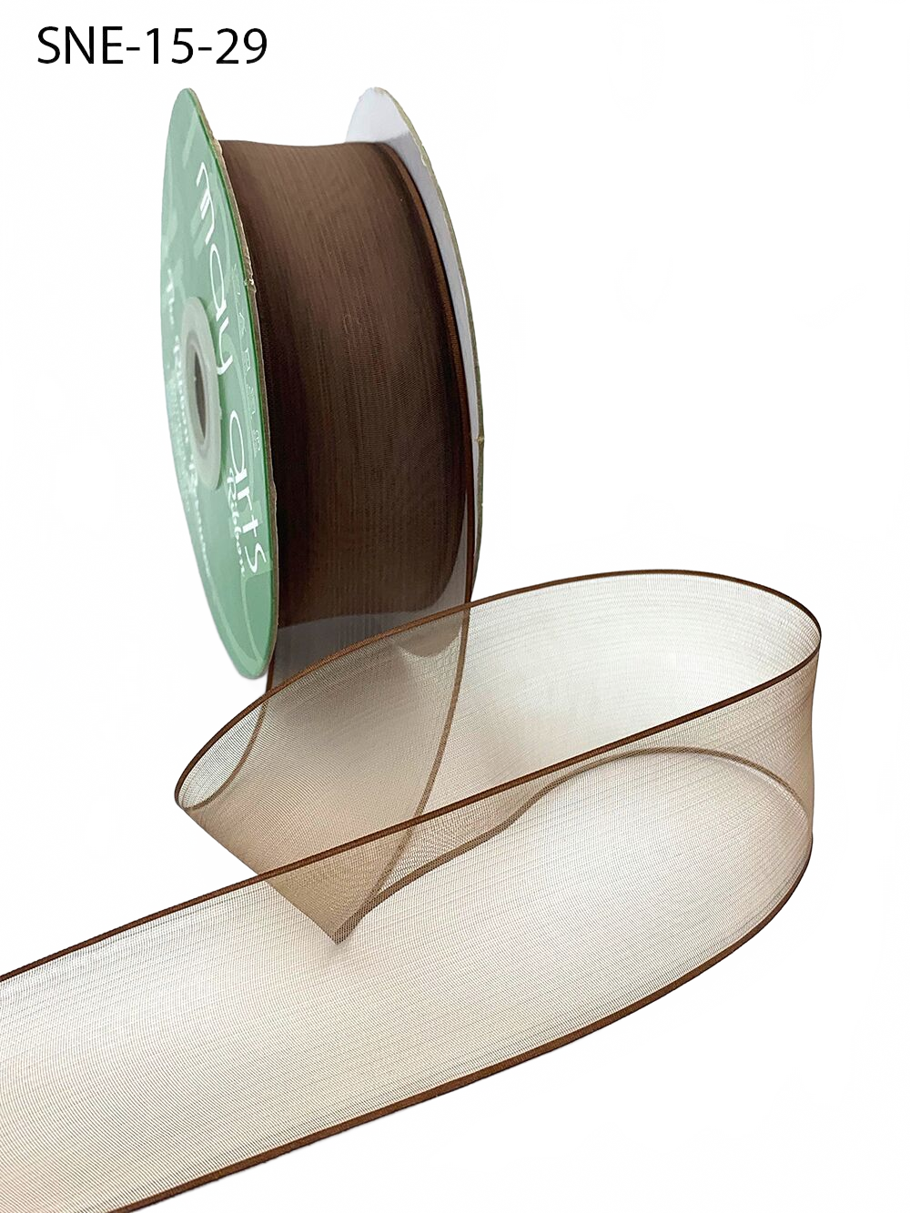 1.5 Inch Soft Light Brown Sheer Ribbon With Thin Solid Edge