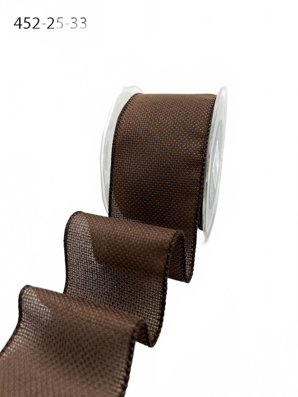2.5 Inch Woven Textured Brown Ribbon With Wired Edge