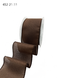 2.5 Inch Woven Textured Brown Ribbon With Wired Edge