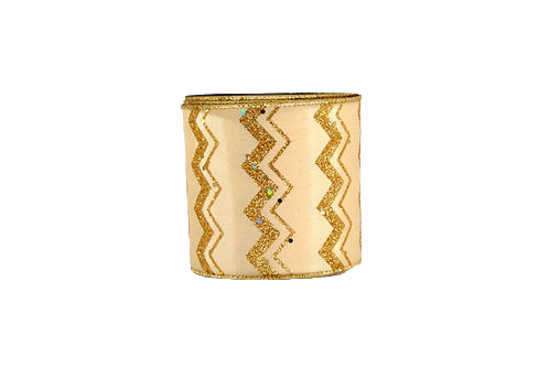 Ribbon 4" Glitter Chevron Gold