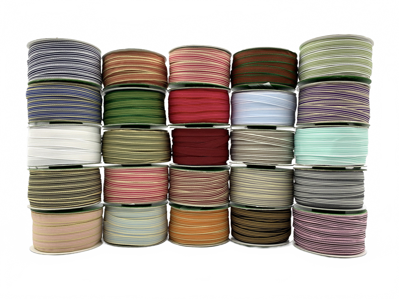 3/8 Inch Woven Stone Moss/Oatmeal Stripes Grosgrain Stripe Ribbon With Woven Edge