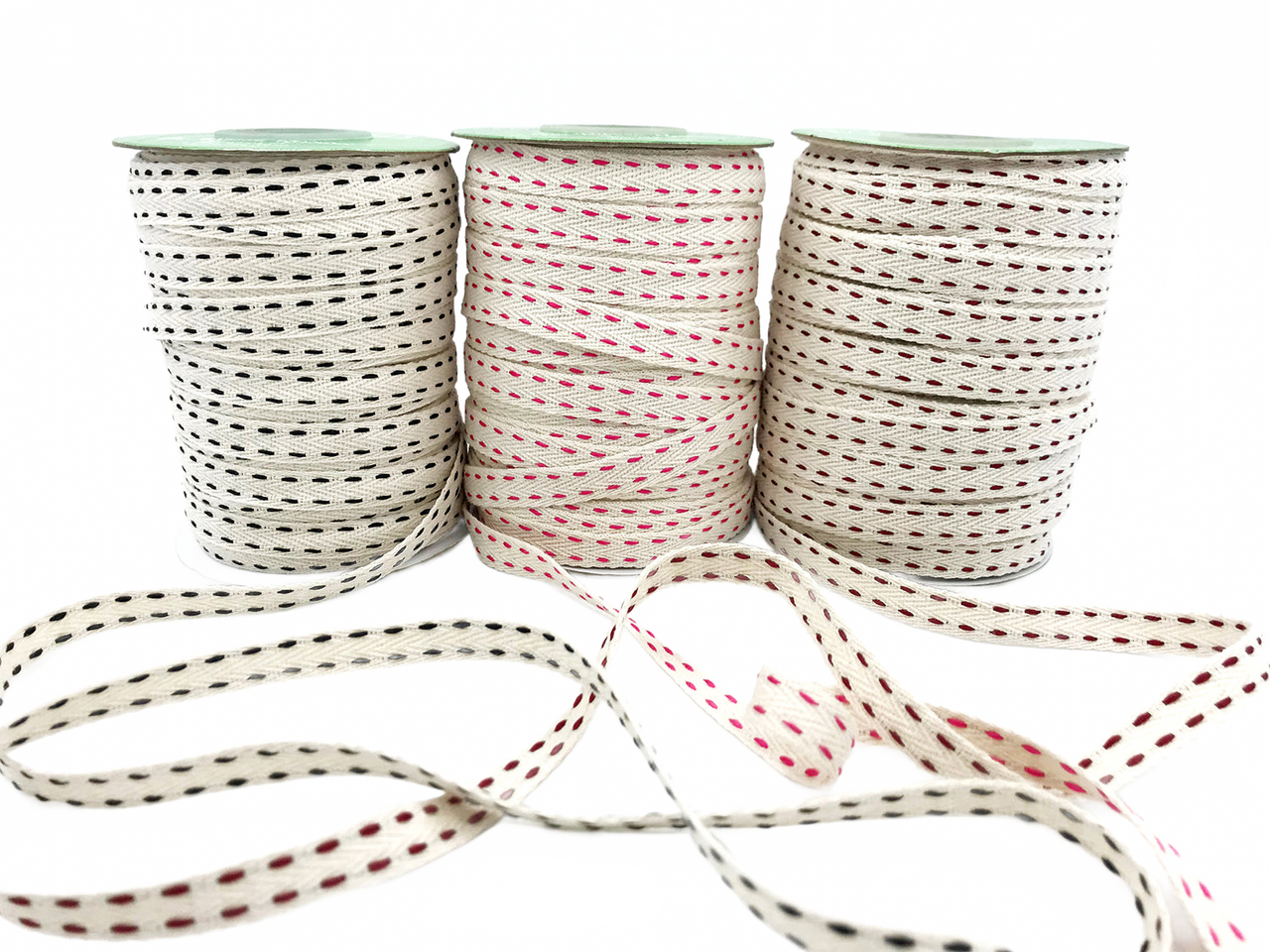 3/8 Inch Two Woven Threads On Cotton Blend Ribbon With Woven Edge