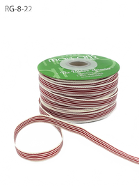 3/8 Inch Woven Dark Fuchsia/Oatmeal Stripes Grosgrain Stripe Ribbon With Woven Edge