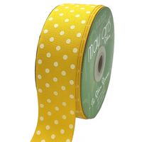 1.5 Inch Yellow/White Dots Grosgrain Printed Dots Ribbon With Woven Edge