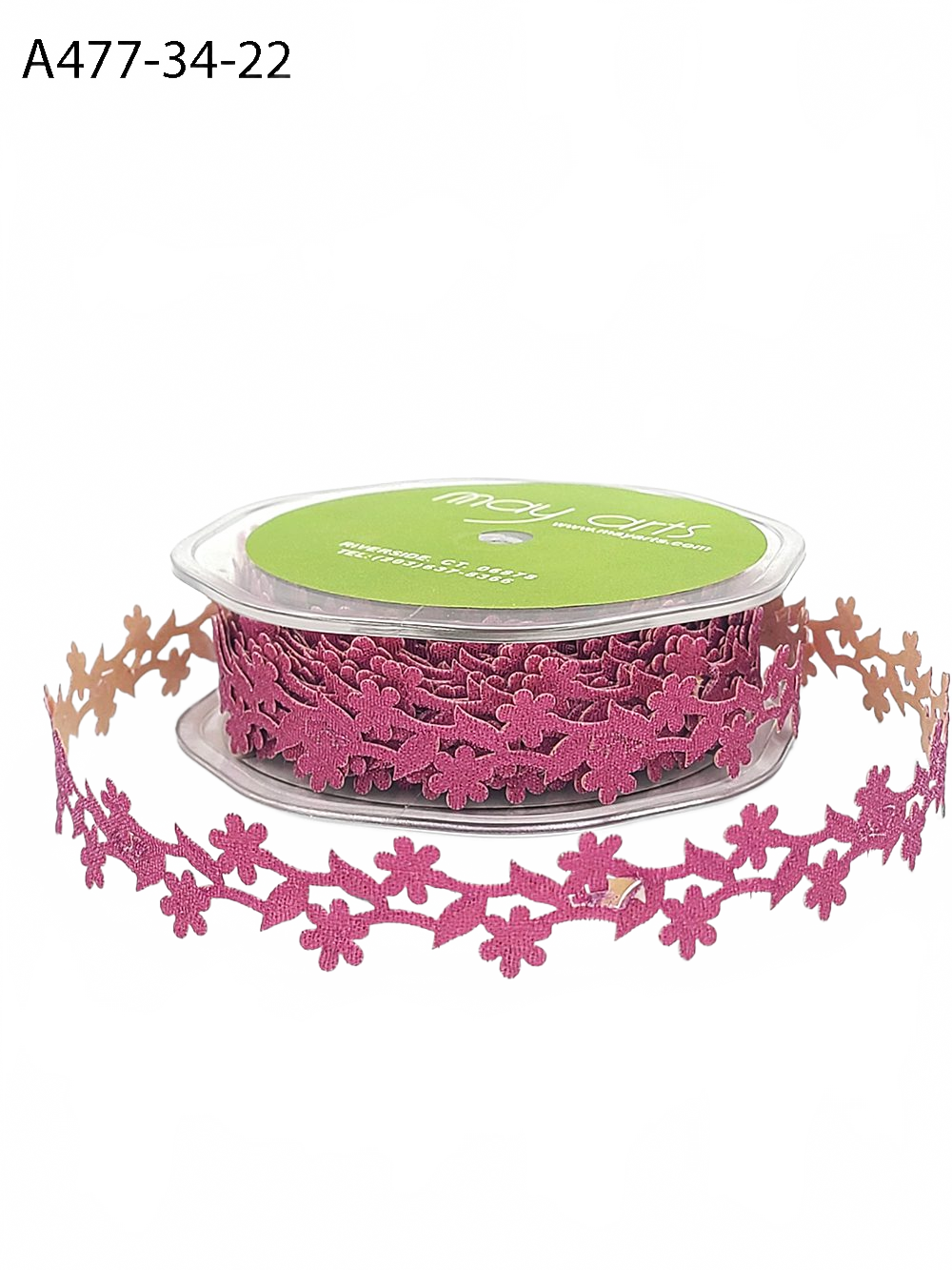 3/4 Inch Adhesive Floral Design Fuchsia Ribbon With Sealed Cut Edge