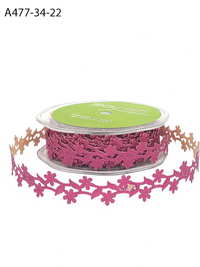 3/4 Inch Adhesive Floral Design Fuchsia Ribbon With Sealed Cut Edge