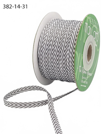 1/4 Inch Gray Twill Chevron Stripe Ribbon With Woven Edge