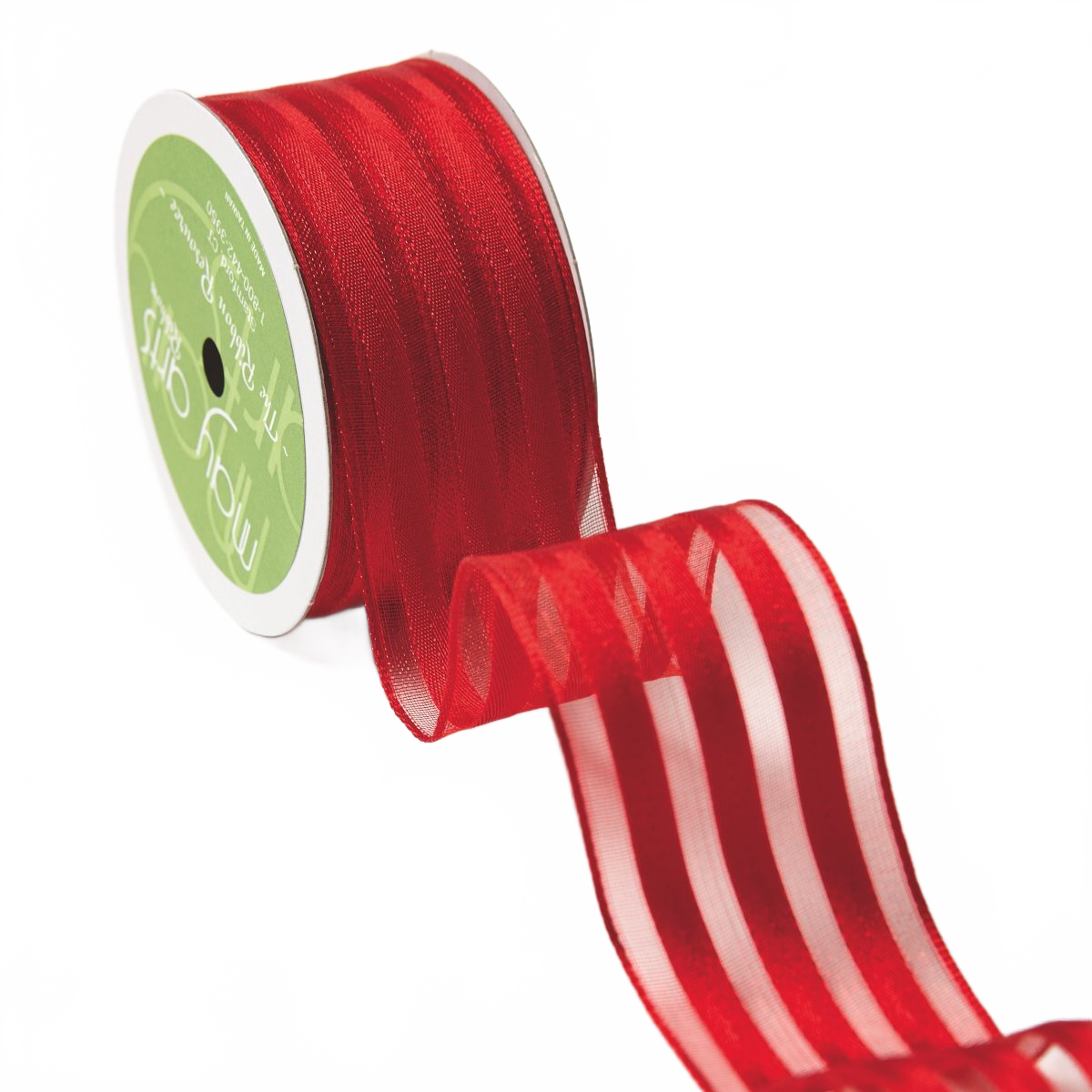 1.5 Inch Red Sheer With Woven Stripes Ribbon With Wired Edge