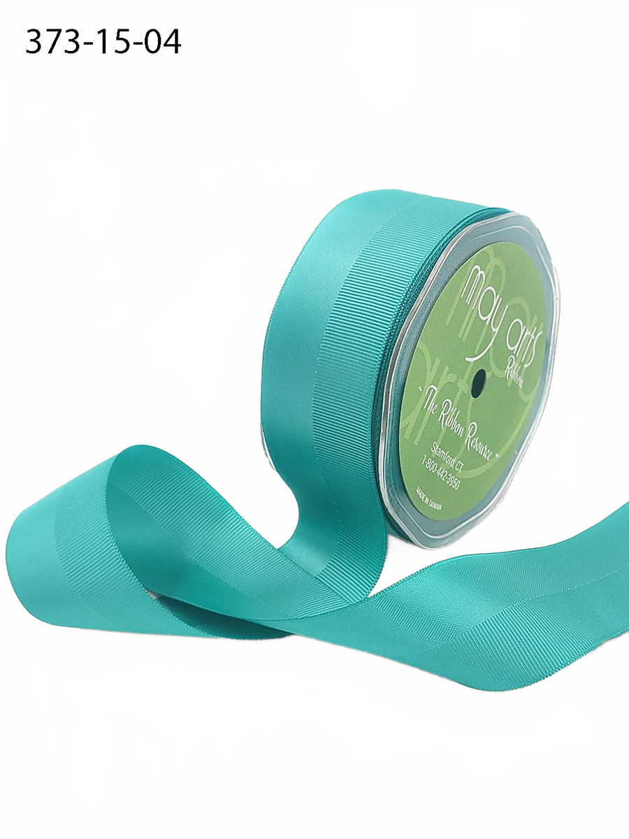 1.5 Inch Satin Teal Grosgrain Mix Ribbon With Woven Edge