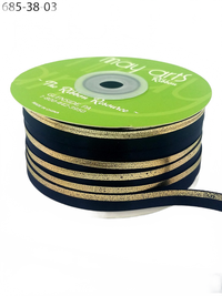 ~3/8″ Single Faced Satin Gold Navy/Gold Foil Stripe Ribbon