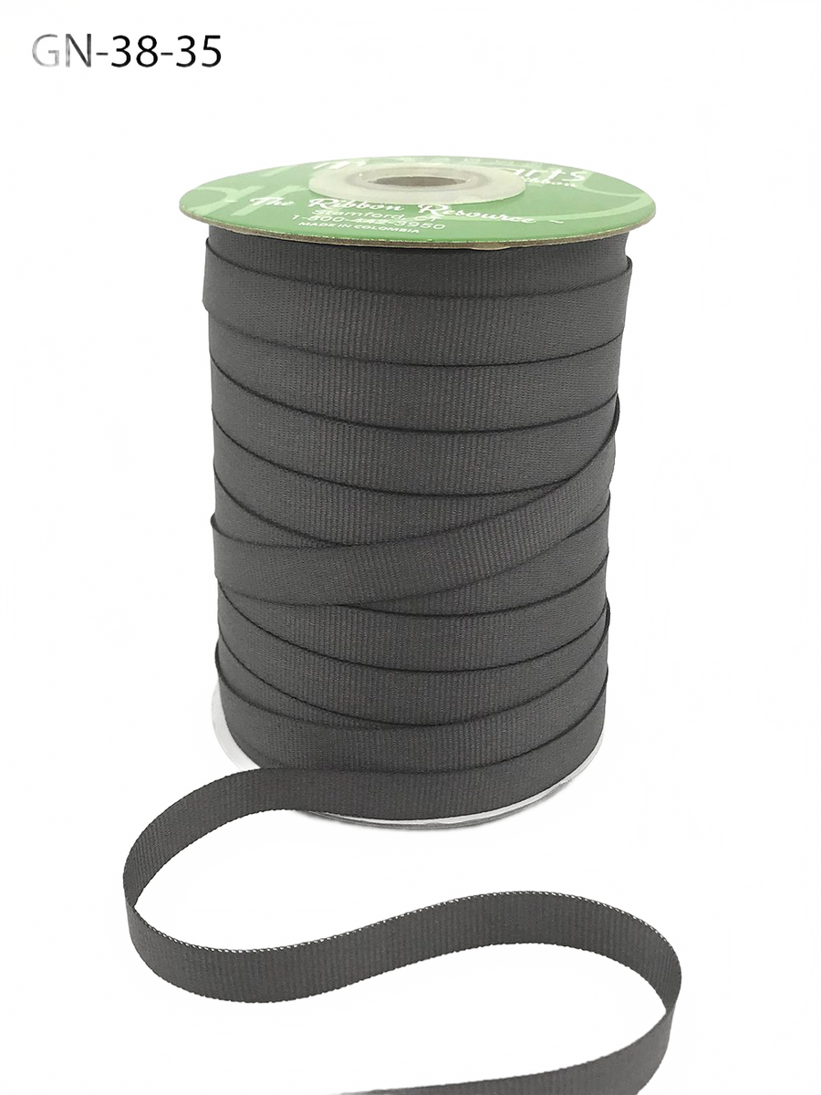 ~3/8 Inch Light-Weight Flat Stormy Grey Grosgrain Ribbon With Woven Edge