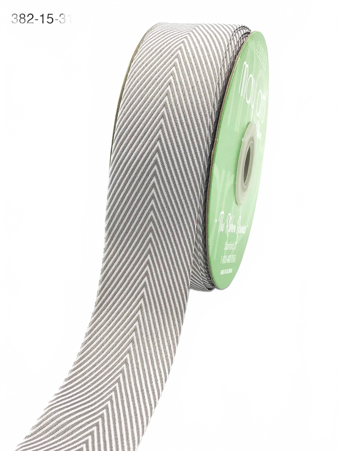 1.5 Inch Grey Twill Chevron Stripe Ribbon With Woven Edge