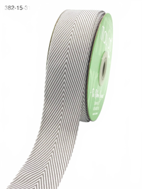 1.5 Inch Grey Twill Chevron Stripe Ribbon With Woven Edge