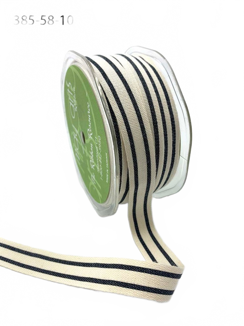 5/8 Inch Black Cotton Blend Double Stripe Ribbon With Woven Edge