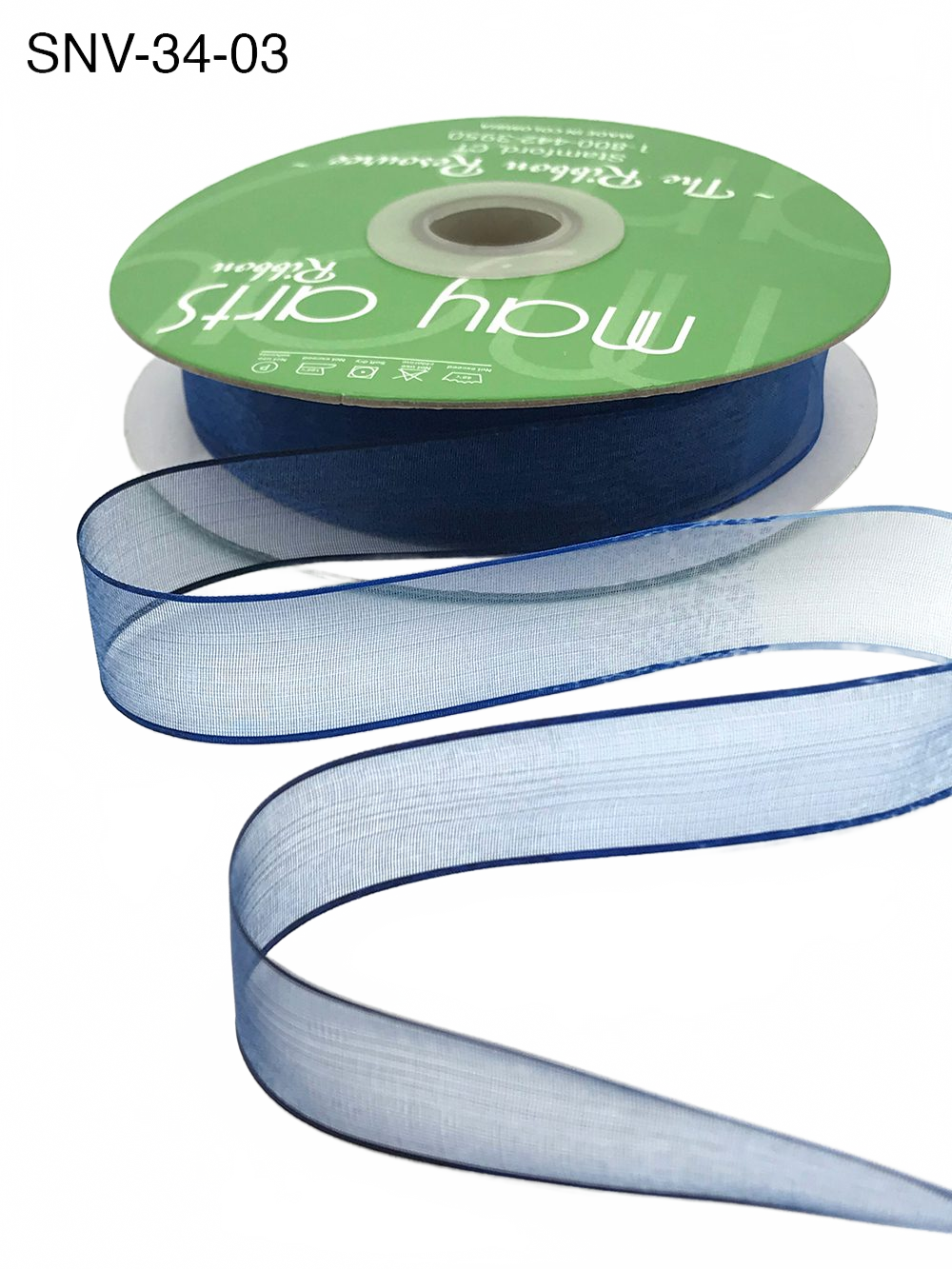 3/4 Inch Soft Variegated (Multi-Color) Light Blue/Blue Sheer Ribbon With Thin Solid Edge