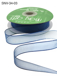 3/4 Inch Soft Variegated (Multi-Color) Light Blue/Blue Sheer Ribbon With Thin Solid Edge