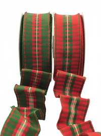 ~ 1.5″ Modern Red & Green Holiday Check Wired Ribbon