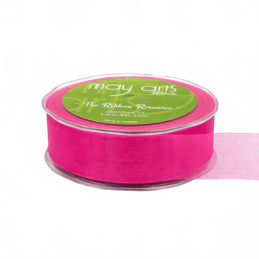 1 Inch Soft Shimmer Fuchsia Sheer Ribbon With Cut Edge